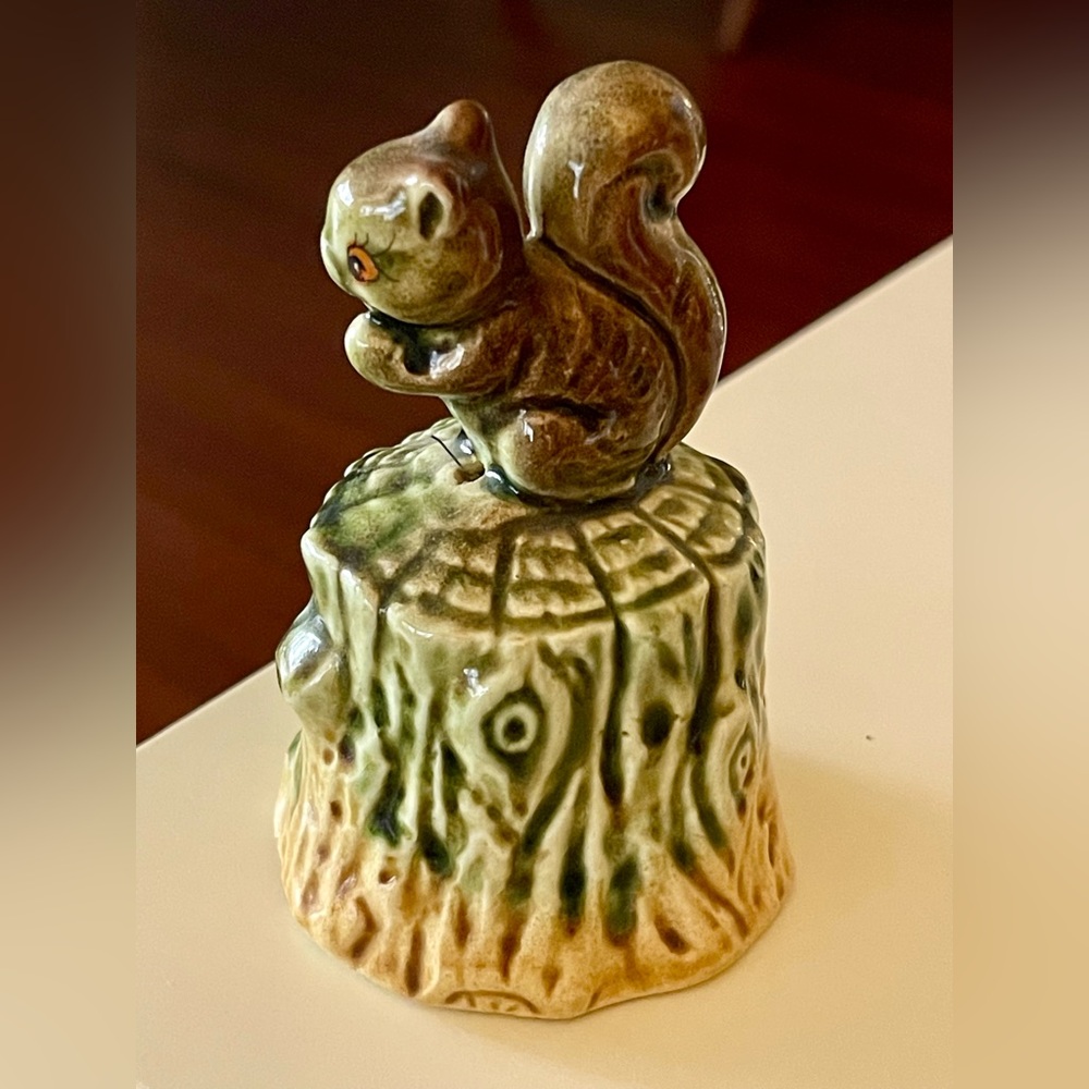 Vintage Enesco Ceramic Squirrel Figurine on Tree Stump